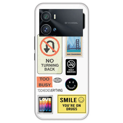 Retro Labels - Clear Printed Silicone Case For IQOO 9 Pro