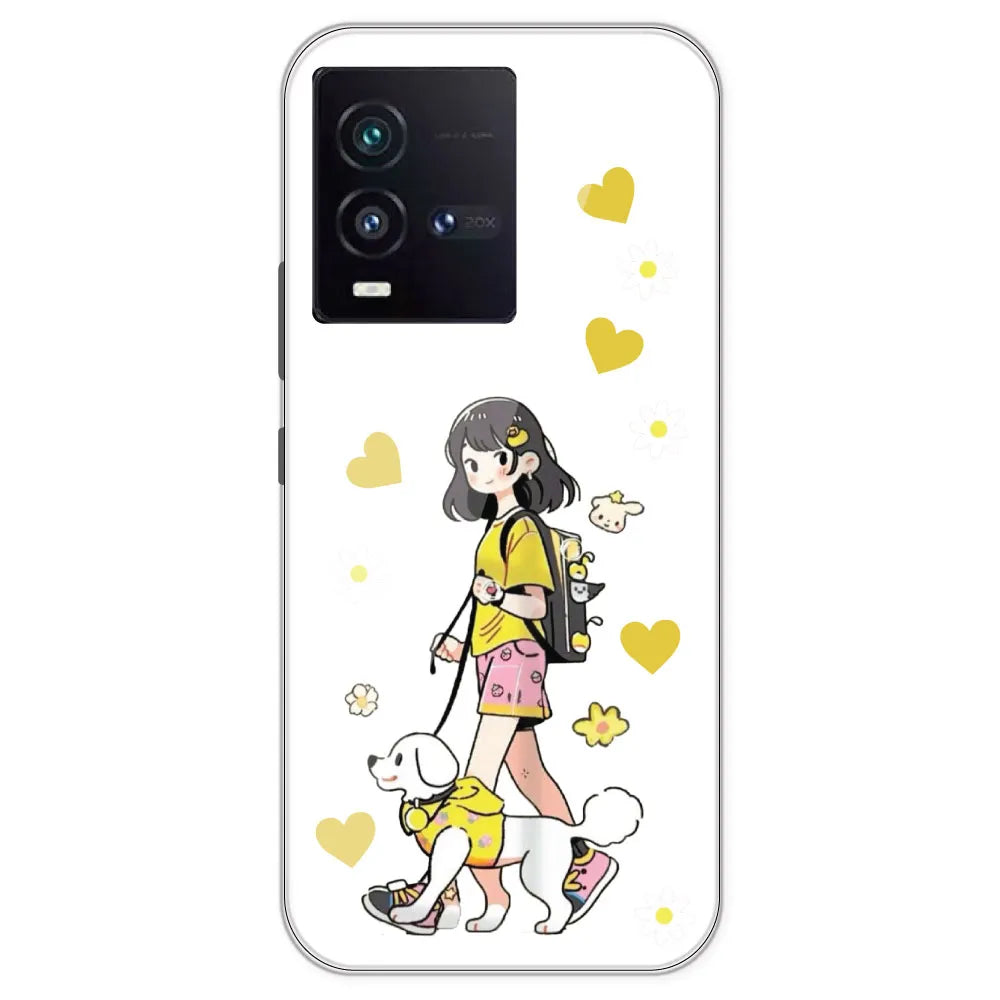 Yellow Girl And Dog - Clear Printed Silicone Case For IQOO 9SE