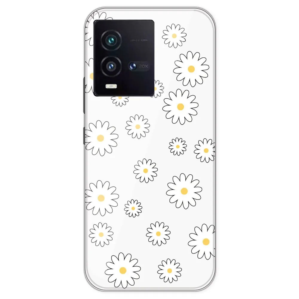 White Flowers - Clear Printed Silicone Case For IQOO 9SE