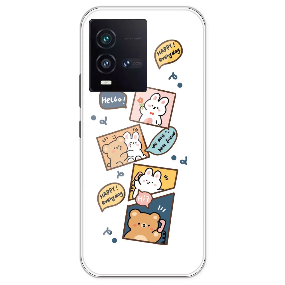 Happy Rabit And Bear - Clear Printed Silicone Case For IQOO 9SE