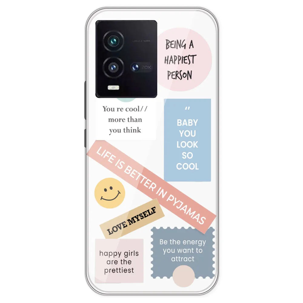 Be Happy - Clear Printed Silicone Case For IQOO 9SE