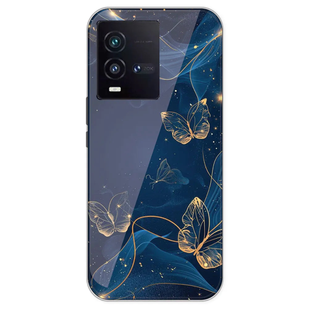 Blue With Gold Butterflies - Printed Silicone Case For IQOO 9SE