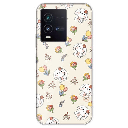 Cute Bunny And Flowers- Printed Silicone Case For IQOO 9SE