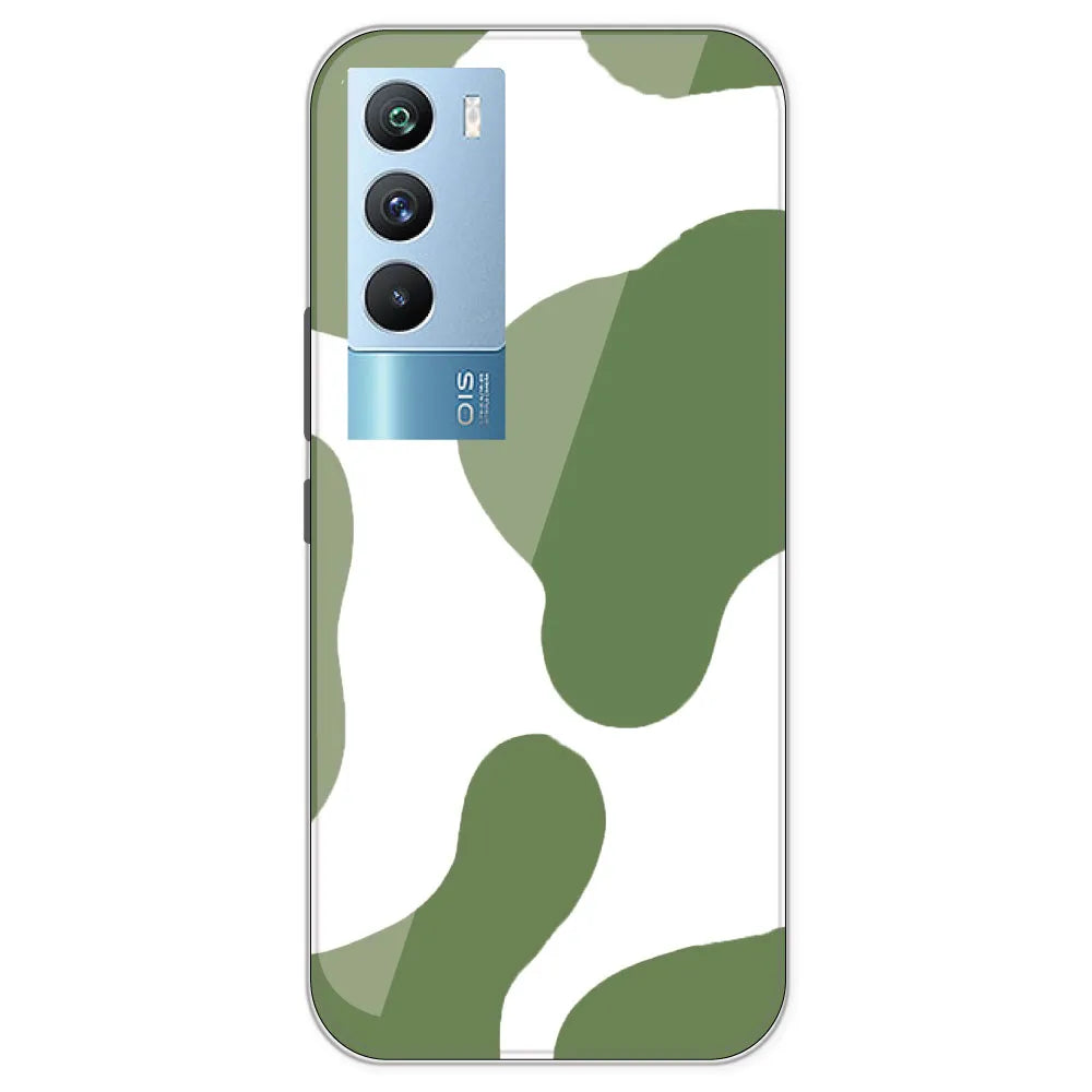 Olive Green Cow Print - Clear Printed Silicone Case For IQOO 9T