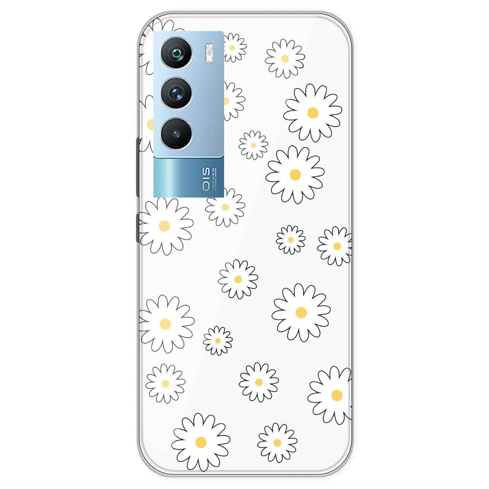 White Flowers - Clear Printed Silicone Case For IQOO 9T