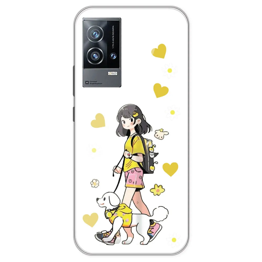 Yellow Girl And Dog - Clear Printed Silicone Case For IQOO 9