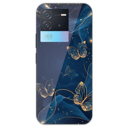 Blue With Gold Butterflies - Printed Silicone Case For IQOO Neo 6
