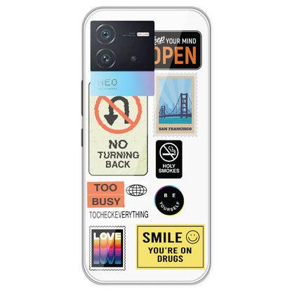 Retro Labels - Clear Printed Silicone Case For IQOO Neo 6