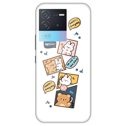Happy Rabit And Bear - Clear Printed Silicone Case For IQOO Neo 6