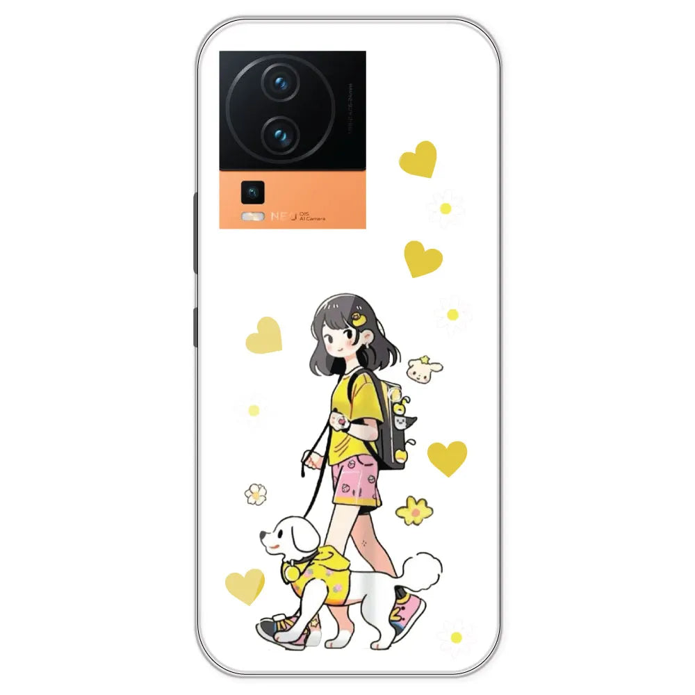 Yellow Girl And Dog - Clear Printed Silicone Case For IQOO Neo 7 Pro