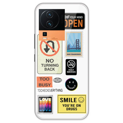 Retro Labels - Clear Printed Silicone Case For IQOO Neo 7 Pro