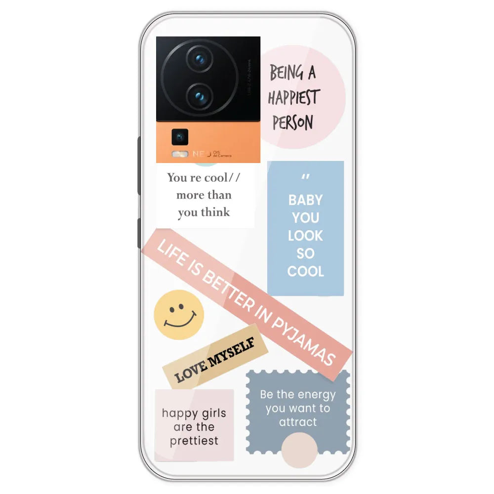 Be Happy - Clear Printed Silicone Case For IQOO Neo 7 Pro
