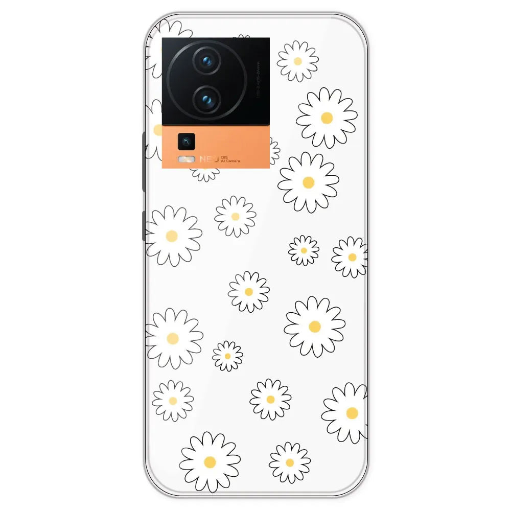 White Flowers - Clear Printed Silicone Case For IQOO Neo 7 Pro