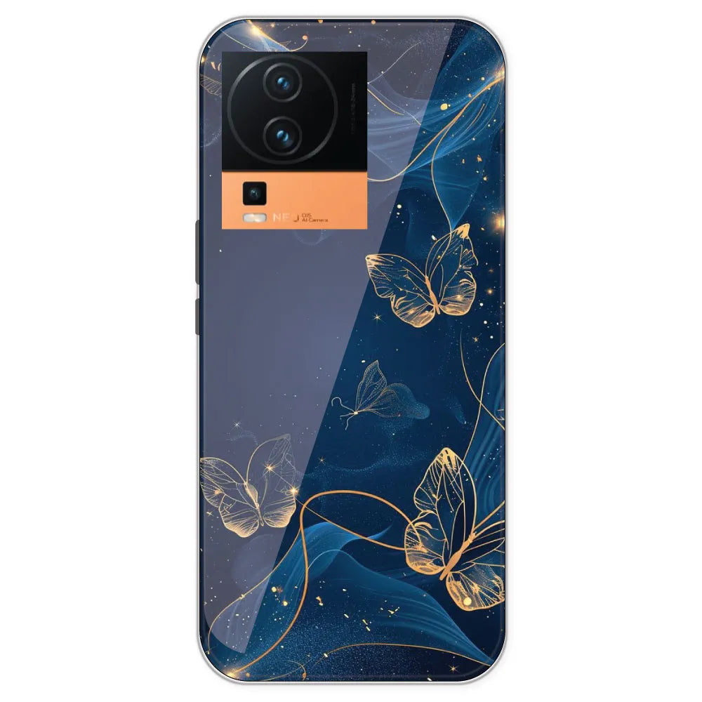 Blue With Gold Butterflies - Printed Silicone Case For IQOO Neo 7 Pro