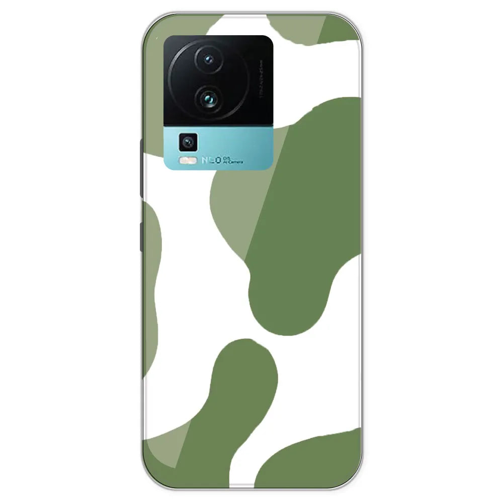 Olive Green Cow Print - Clear Printed Silicone Case For IQOO Neo 7