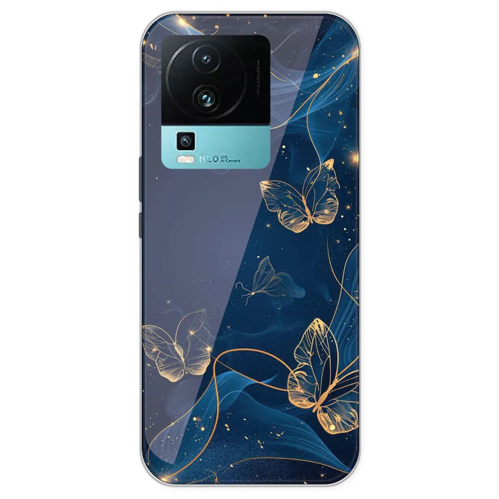 Blue With Gold Butterflies - Printed Silicone Case For IQOO Neo 7