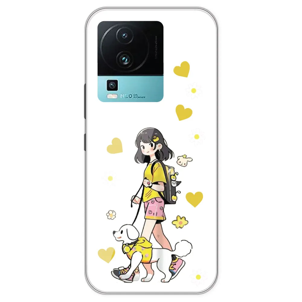 Yellow Girl And Dog - Clear Printed Silicone Case For IQOO Neo 7