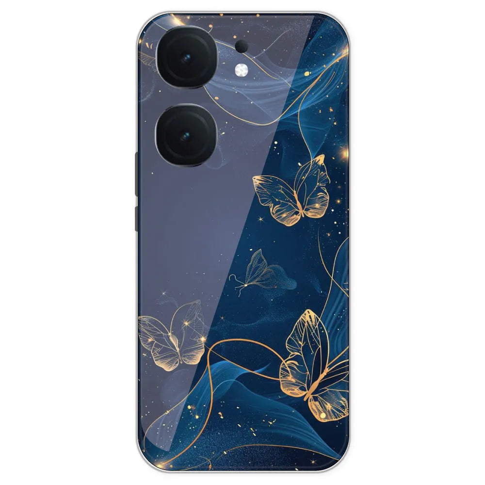 Blue With Gold Butterflies - Printed Silicone Case For IQOO Neo 9 Pro
