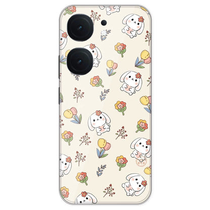 Cute Bunny And Flowers- Printed Silicone Case For IQOO Neo 9 Pro