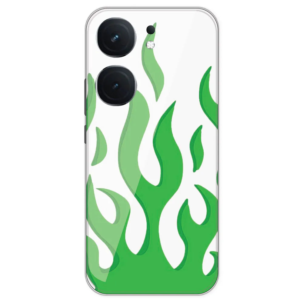 Green Flames - Clear Printed Silicone Case For IQOO Neo 9 Pro