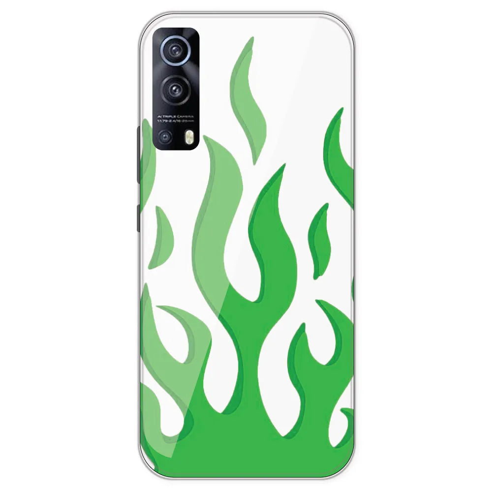 Green Flames - Clear Printed Silicone Case For IQOO Z3