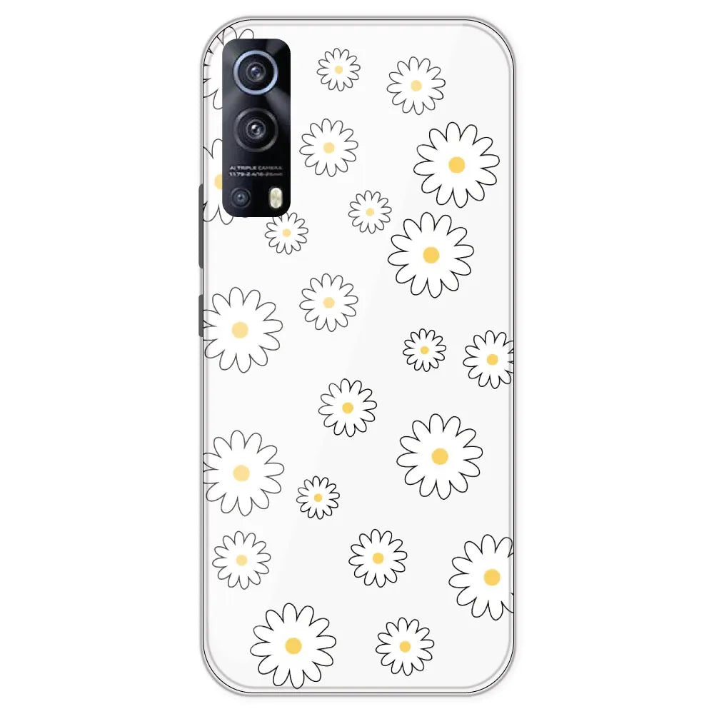 White Flowers - Clear Printed Silicone Case For IQOO Z3
