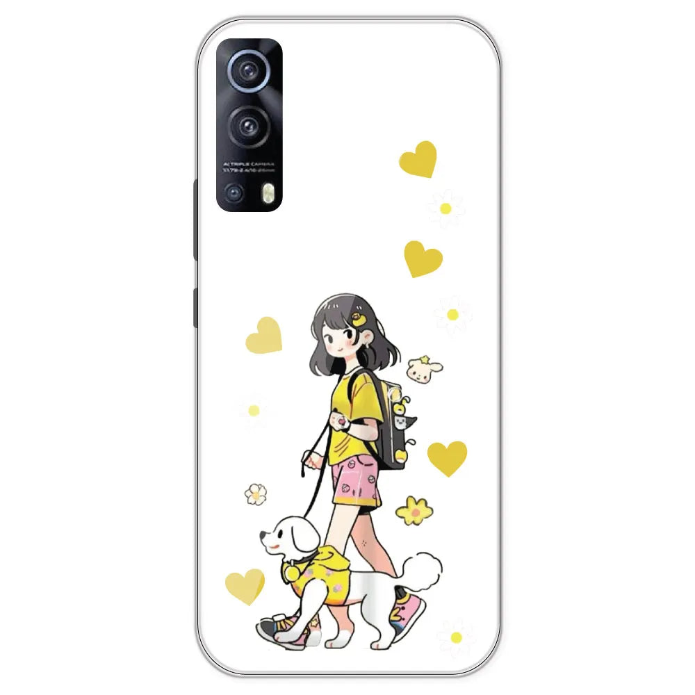 Yellow Girl And Dog - Clear Printed Silicone Case For IQOO Z3