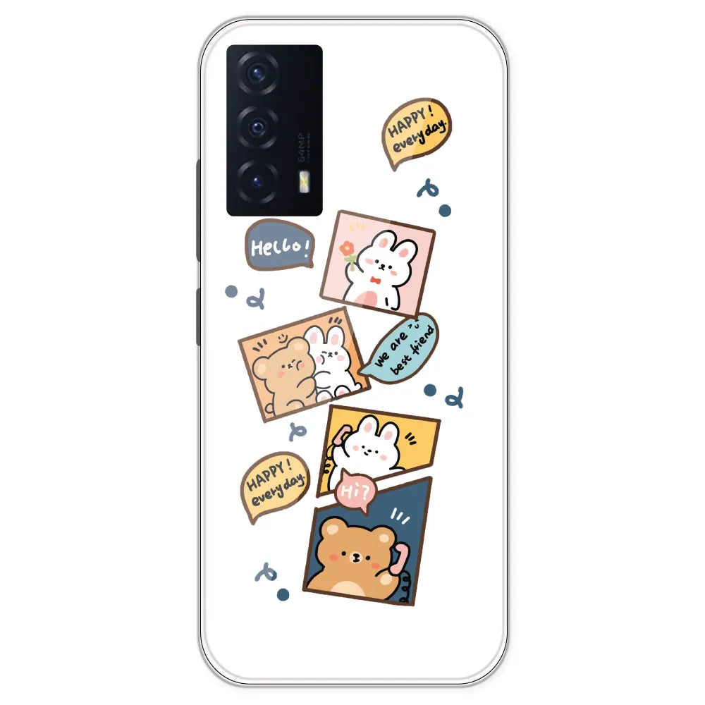 Happy Rabit And Bear - Clear Printed Silicone Case For IQOO Z5