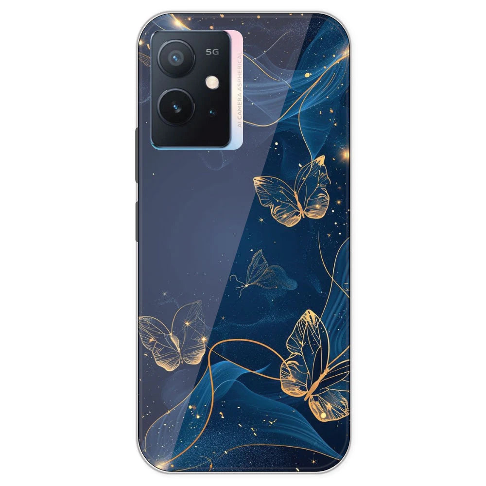 Blue With Gold Butterflies - Printed Silicone Case For IQOO Z6