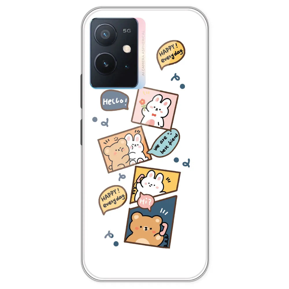 Happy Rabit And Bear - Clear Printed Silicone Case For IQOO Z6