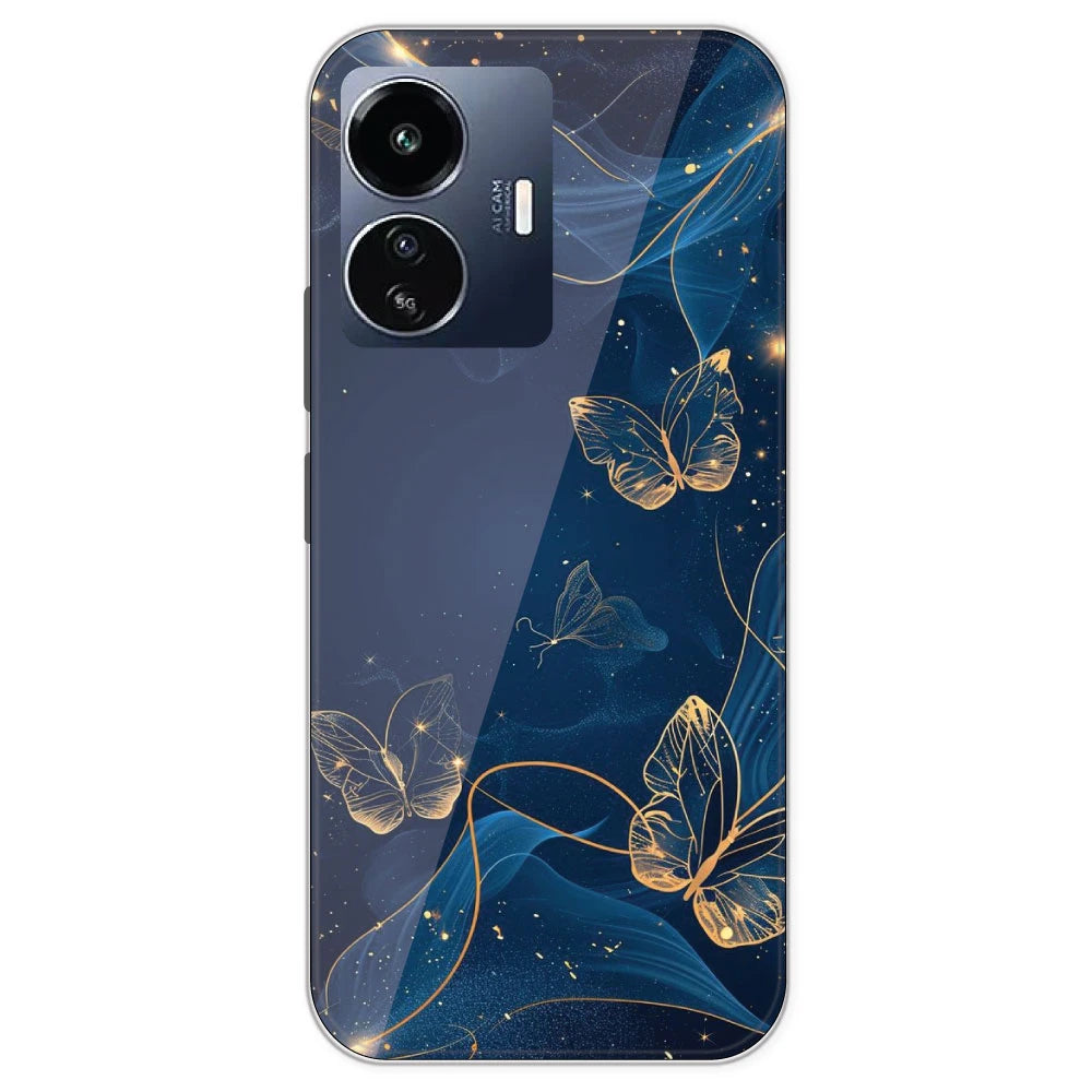 Blue With Gold Butterflies - Printed Silicone Case For IQOO Z6 Lite