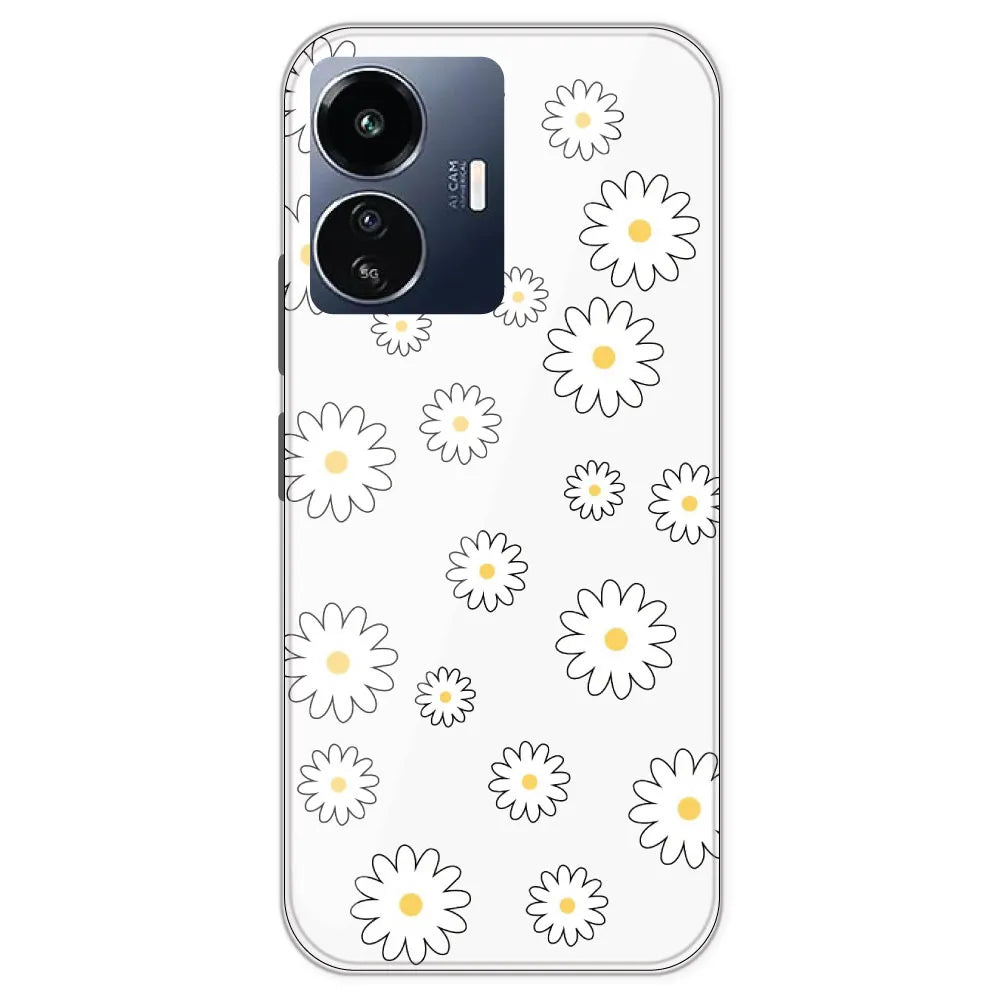 White Flowers - Clear Printed Silicone Case For IQOO Z6 Lite