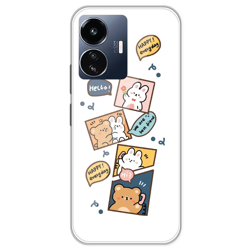 Happy Rabit And Bear - Clear Printed Silicone Case For IQOO Z6 Lite