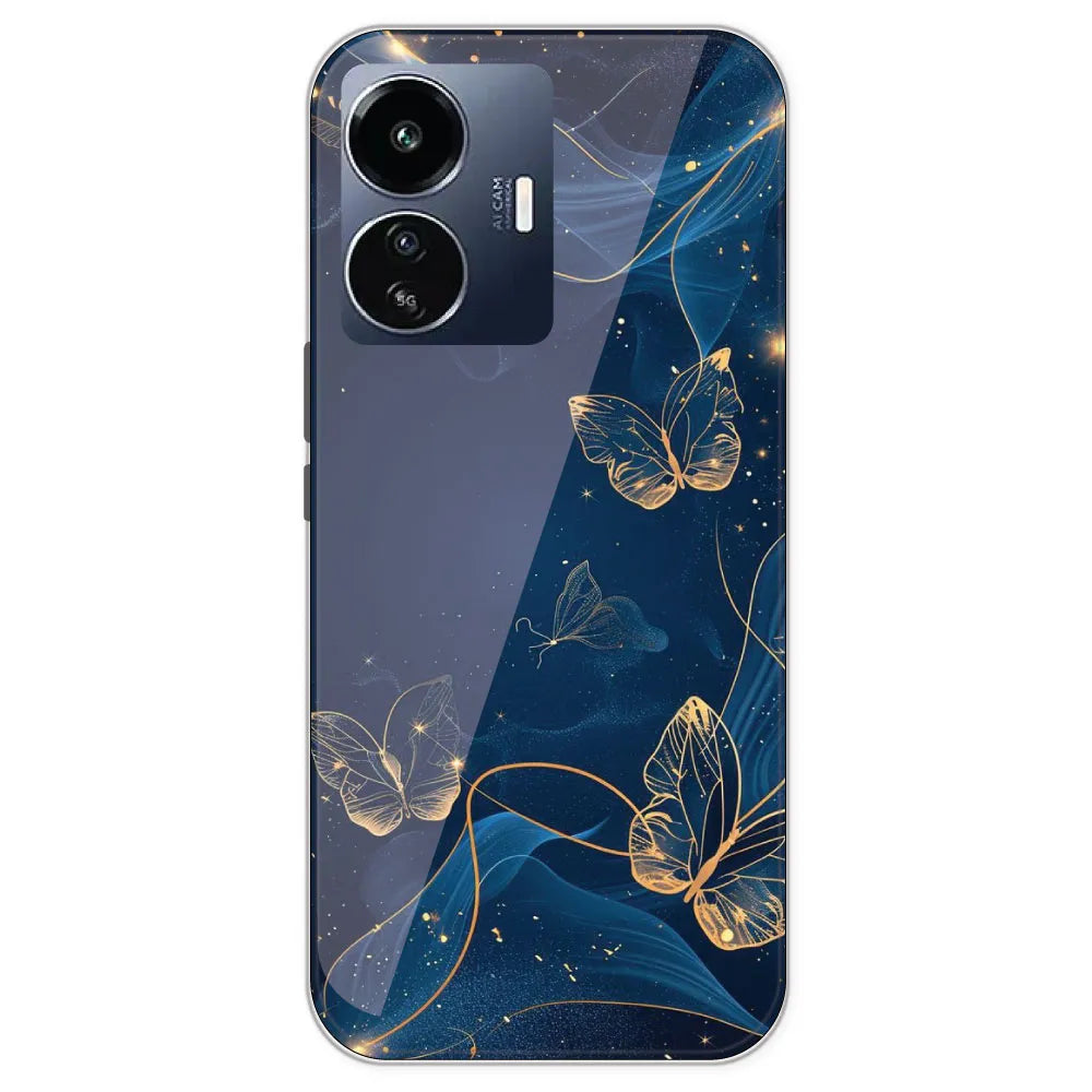 Blue With Gold Butterflies - Printed Silicone Case For IQOO Z6 Lite