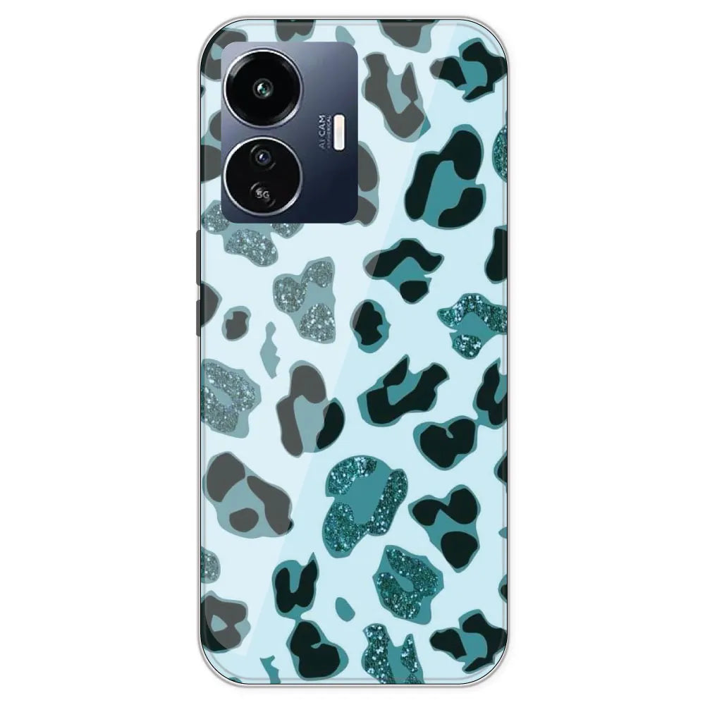 Blue Leopard Glitter Print - Printed Silicone Case For IQOO Z6 Lite