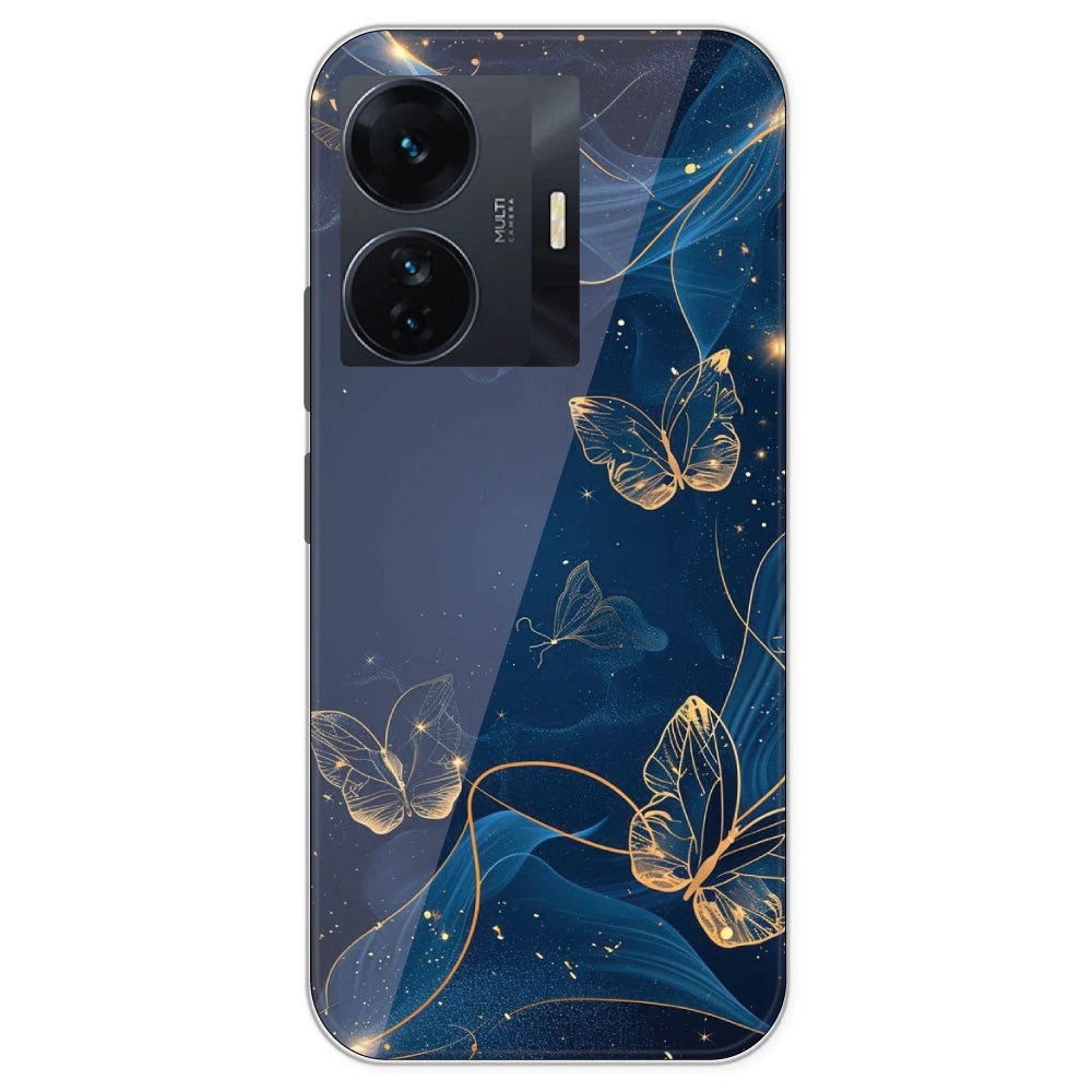 Blue With Gold Butterflies - Printed Silicone Case For IQOO Z6 Pro