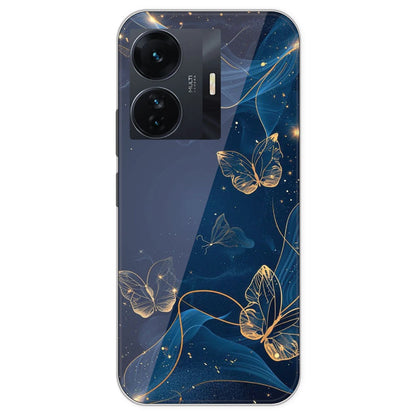 Blue With Gold Butterflies - Printed Silicone Case For IQOO Z6 Pro