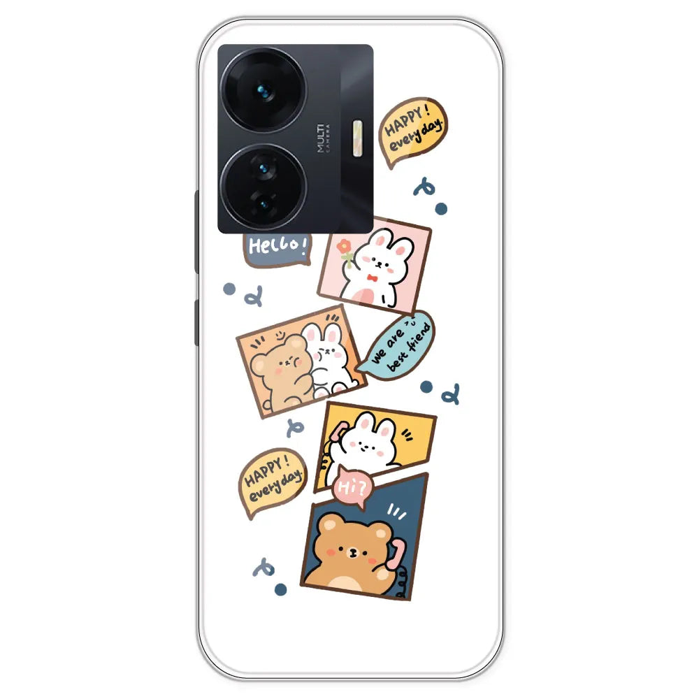 Happy Rabit And Bear - Clear Printed Silicone Case For IQOO Z6 Pro