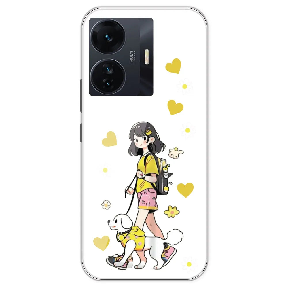 Yellow Girl And Dog - Clear Printed Silicone Case For IQOO Z6 Pro