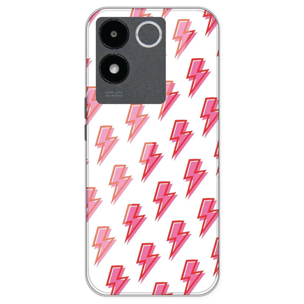 Pink Lightning Bolts - Clear Printed Silicone Case For IQOO Z7 Pro