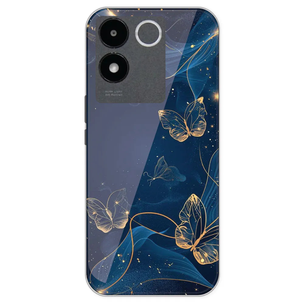 Blue With Gold Butterflies - Printed Silicone Case For IQOO Z7 Pro