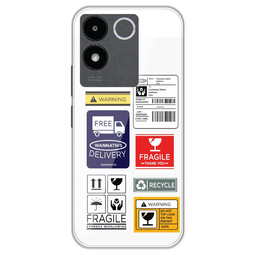 Caution Labels - Clear Printed Silicone Case For IQOO Z7 Pro