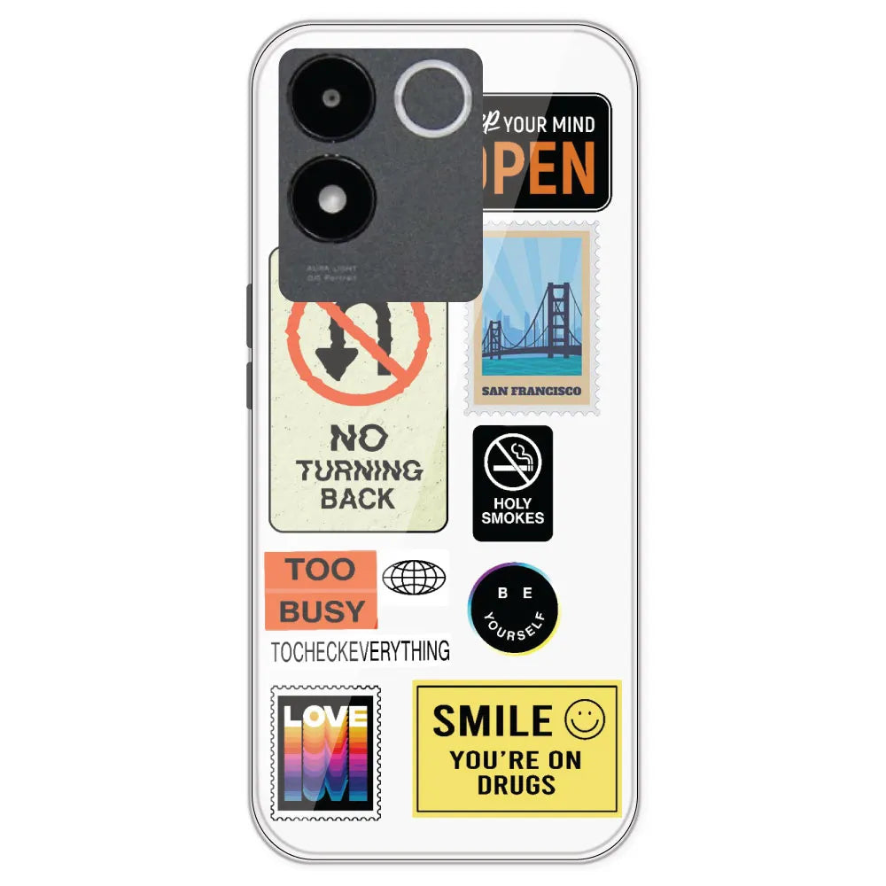 Retro Labels - Clear Printed Silicone Case For IQOO Z7 Pro