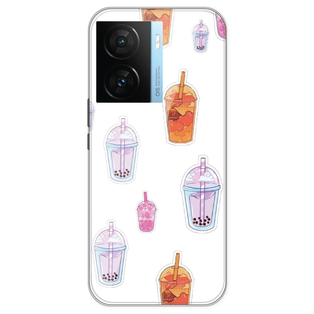 Bubble Tea - Clear Printed Silicone Case For IQOO Z7S