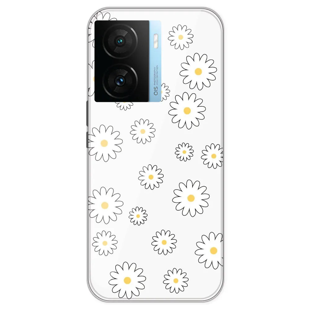 White Flowers - Clear Printed Silicone Case For IQOO Z7S