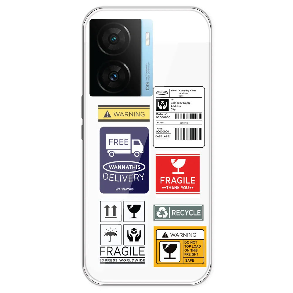 Caution Labels - Clear Printed Silicone Case For IQOO Z7S