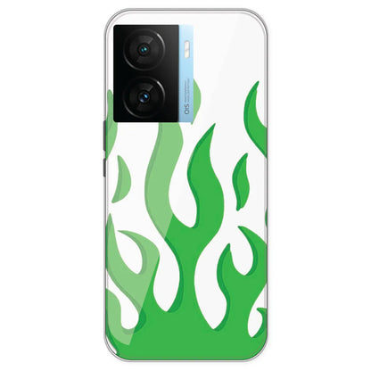 Green Flames - Clear Printed Silicone Case For IQOO Z7S