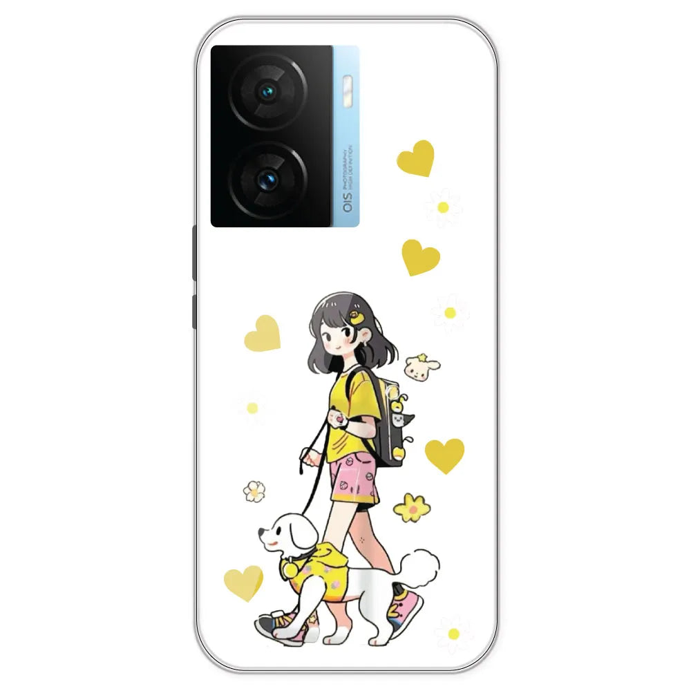 Yellow Girl And Dog - Clear Printed Silicone Case For IQOO Z7S