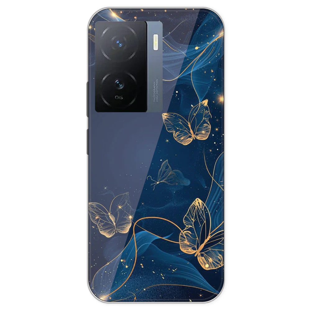 Blue With Gold Butterflies - Printed Silicone Case For IQOO Z7