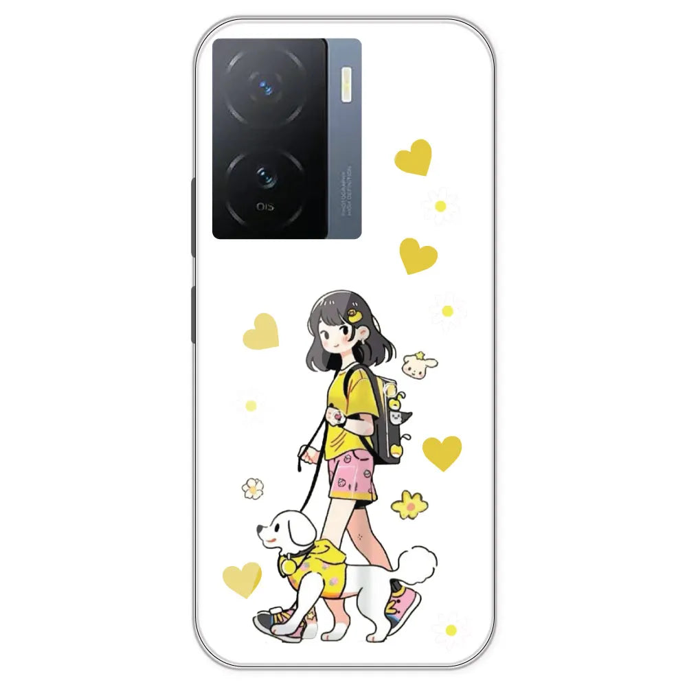 Yellow Girl And Dog - Clear Printed Silicone Case For IQOO Z7